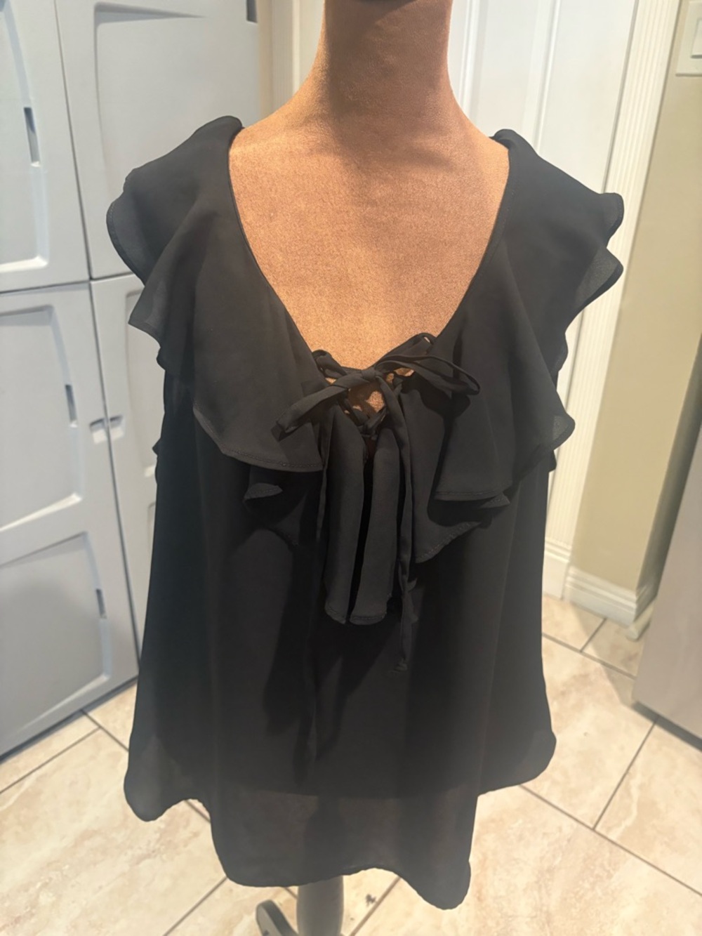 New York & Company Black Ruffle Tie-Front Camisole